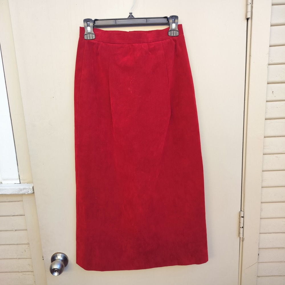 Vintage Red Suede Midi Pencil Skirt‎ Size Small